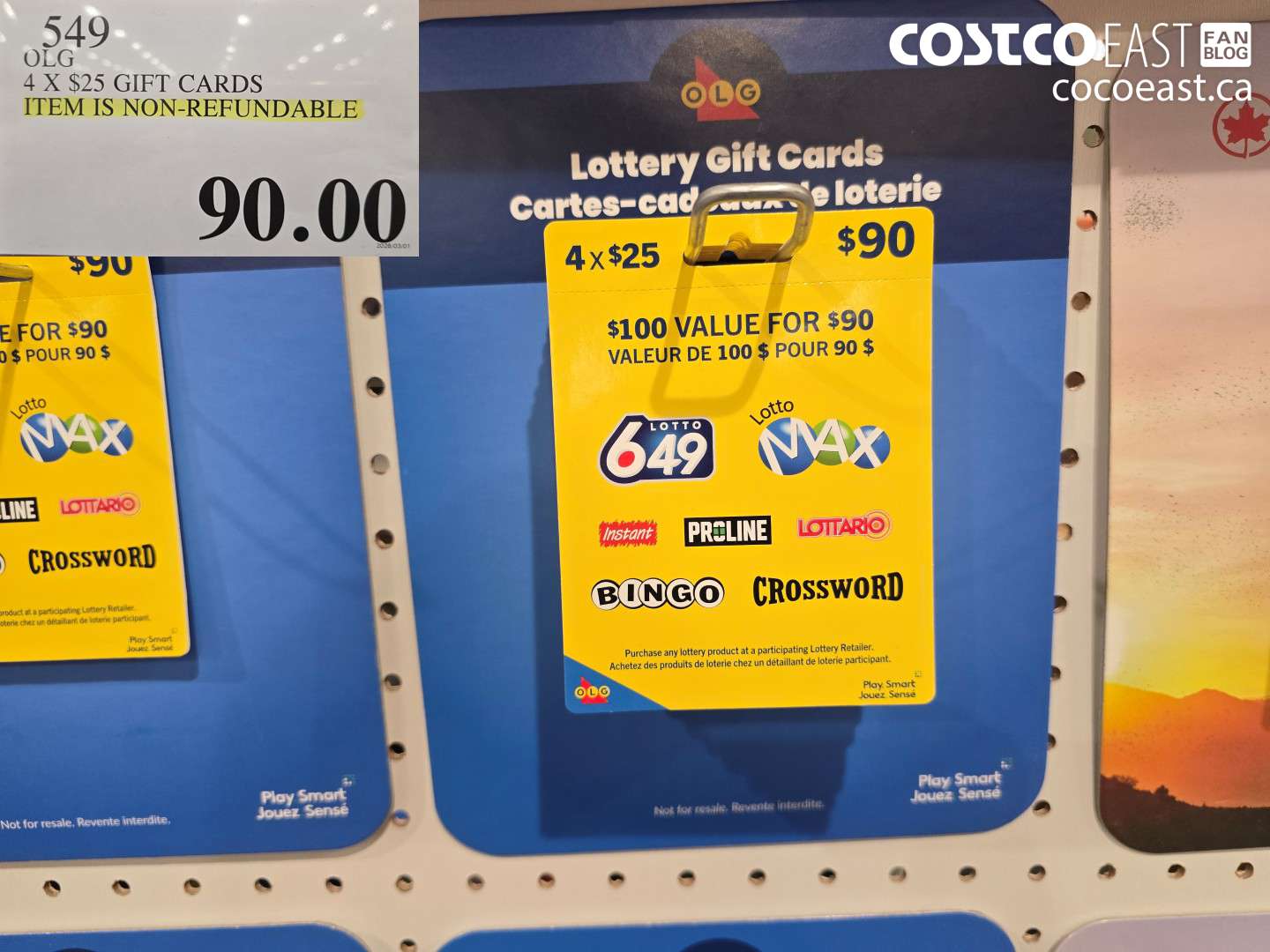 549 OLG 4 X $25 GIFT CARDS $90.00
