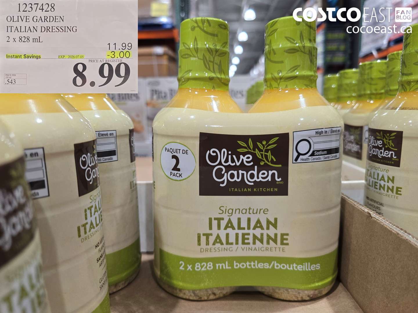 1237428 OLIVE GARDEN ITALIAN DRESSING 2 X 828 ML ($3.00 INSTANT SAVINGS EXPIRES ON 2026-07-05) $8.99