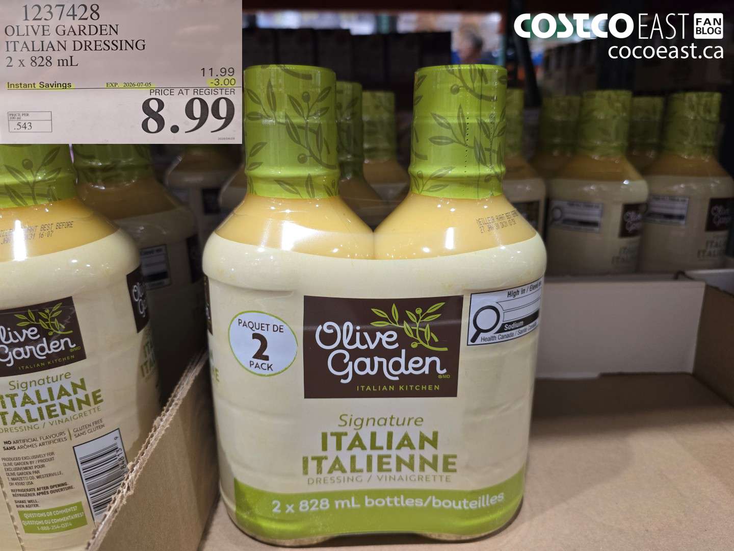 1237428 OLIVE GARDEN ITALIAN DRESSING 2 X 828 ML ($3.00 INSTANT SAVINGS EXPIRES ON 2026-07-05) $8.99