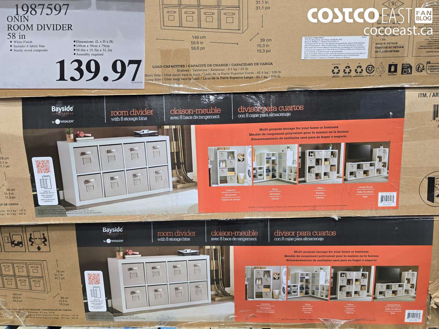 1987597 ONIN ROOM DIVIDER 58 IN $139.97