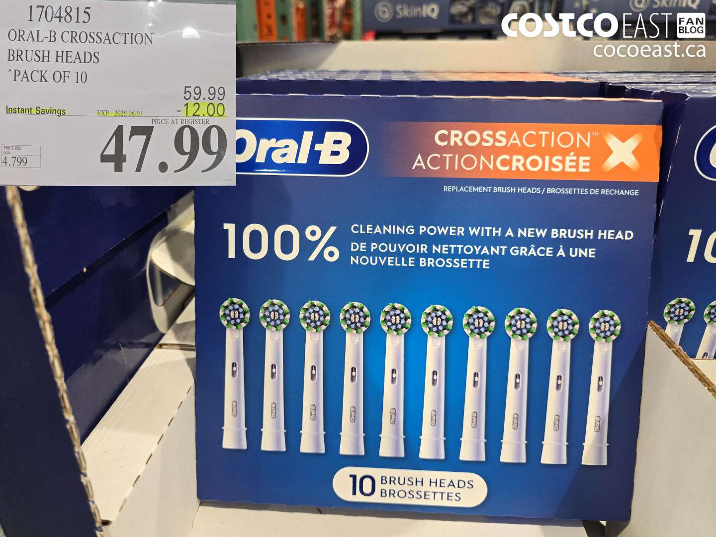 1704815 ORAL-B CROSSACTION BRUSH HEADS PACK OF 10 ($12.00 INSTANT SAVINGS EXPIRES ON 2026-06-07) $47.99