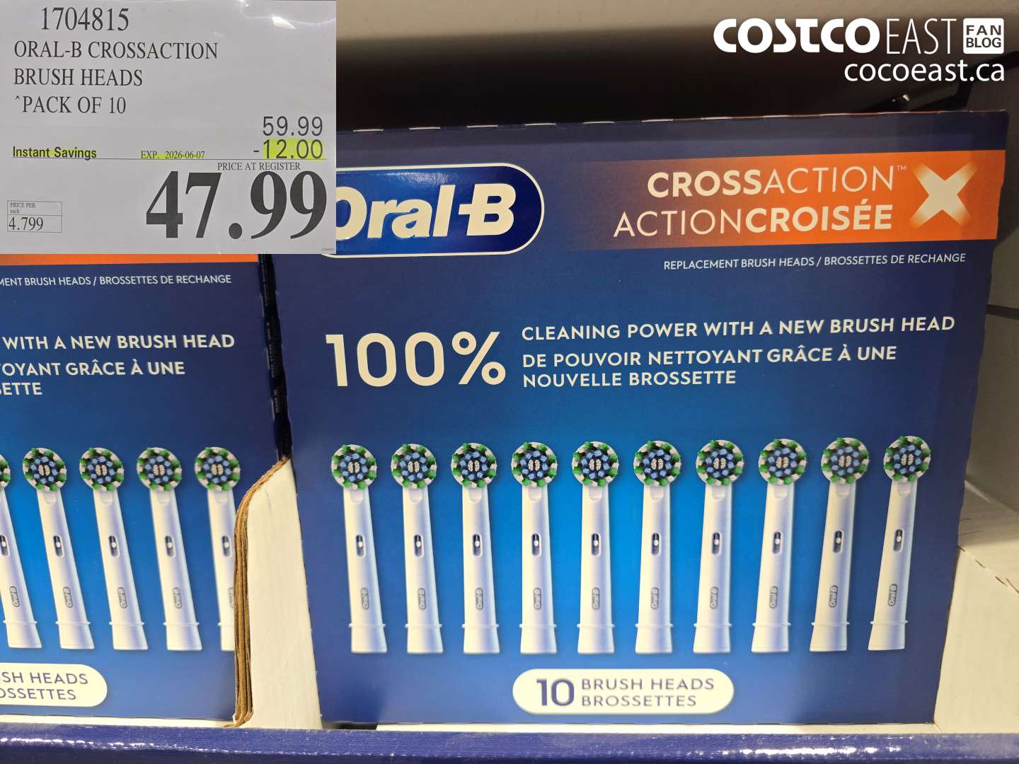1704815 ORAL-B CROSSACTION BRUSH HEADS PACK OF 10 ($12.00 INSTANT SAVINGS EXPIRES ON 2026-06-07) $47.99