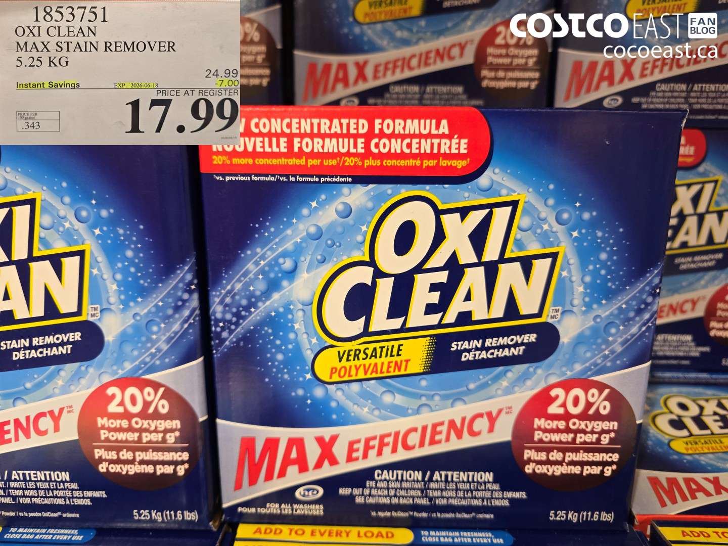 1853751 OXI CLEAN MAX STAIN REMOVER 5.25 KG ($7.00 INSTANT SAVINGS EXPIRES ON 2026-06-18) $17.99