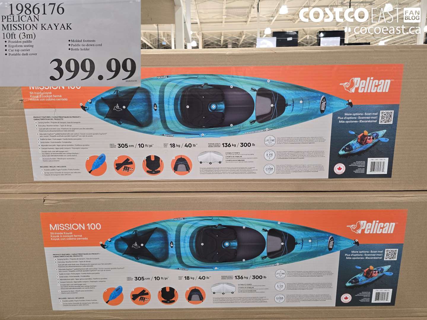 1986176 PELICAN MISSION KAYAK 10FT (3M) $399.99