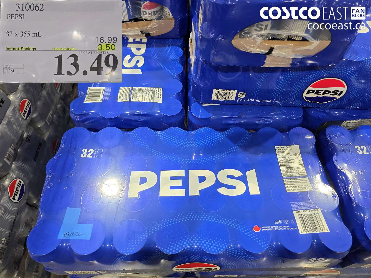 310062 PEPSI 32 X 355 ML ($3.50 INSTANT SAVINGS EXPIRES ON 2026-06-28) $13.49