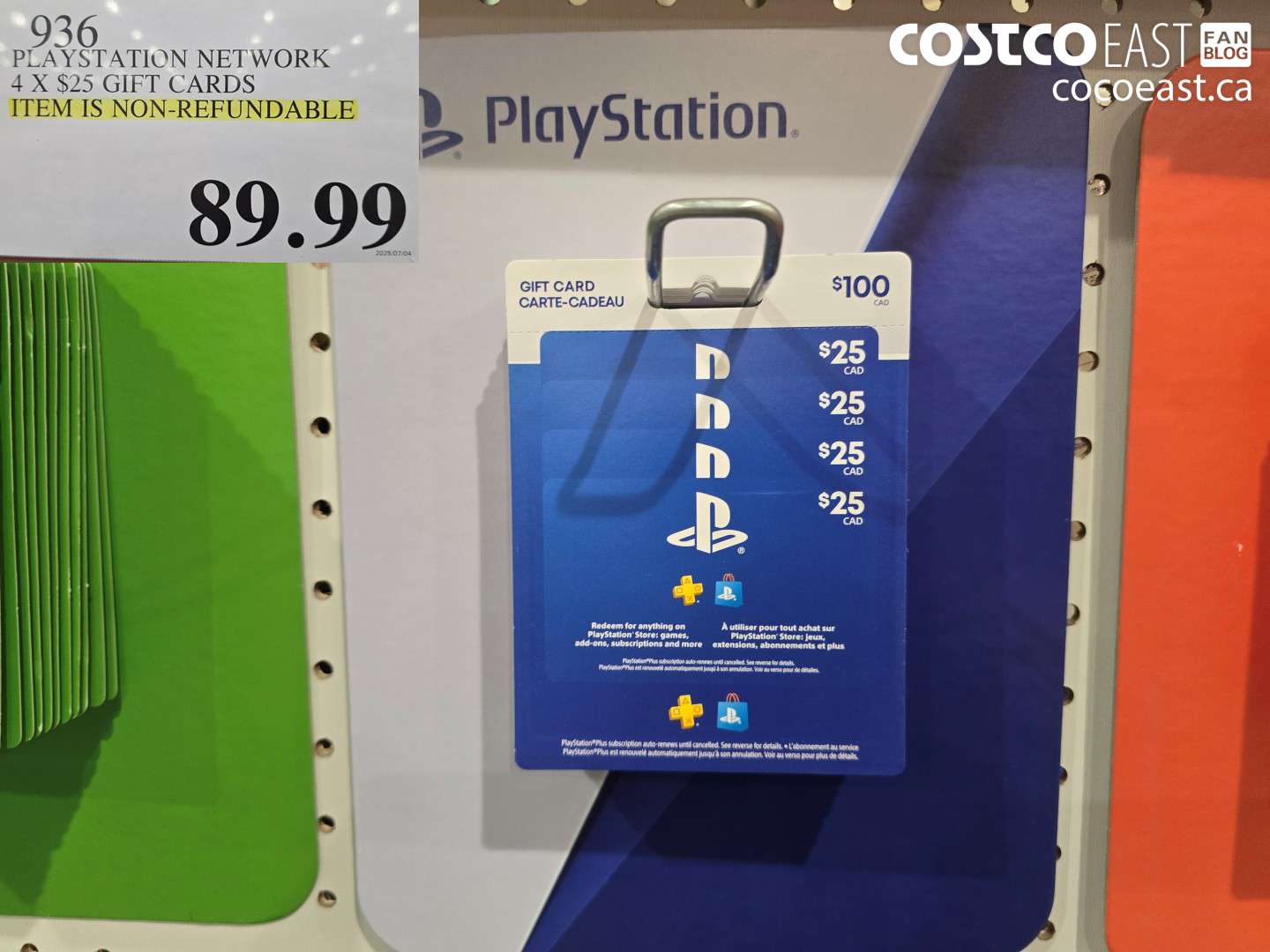 936 PLAYSTATION NETWORK 4 X $25 GIFT CARDS $89.99