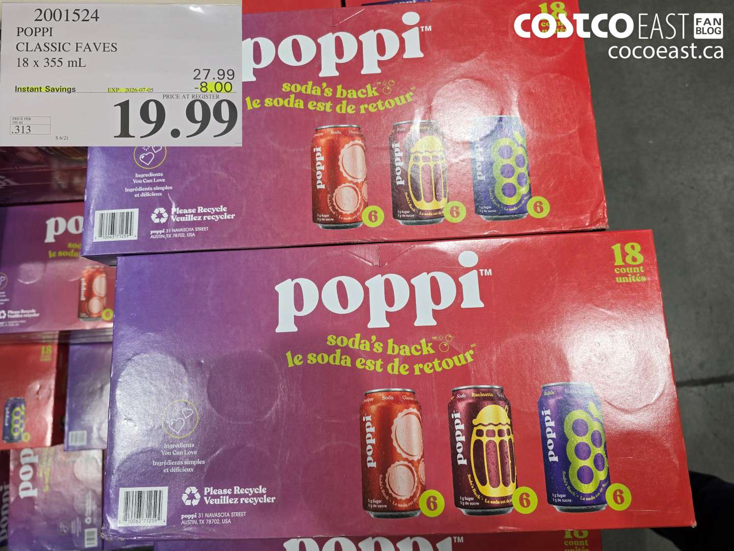 2001524 POPPI CLASSIC FAVES 18 X 355 ML ($8.00 INSTANT SAVINGS EXPIRES ON 2026-07-05) $19.99