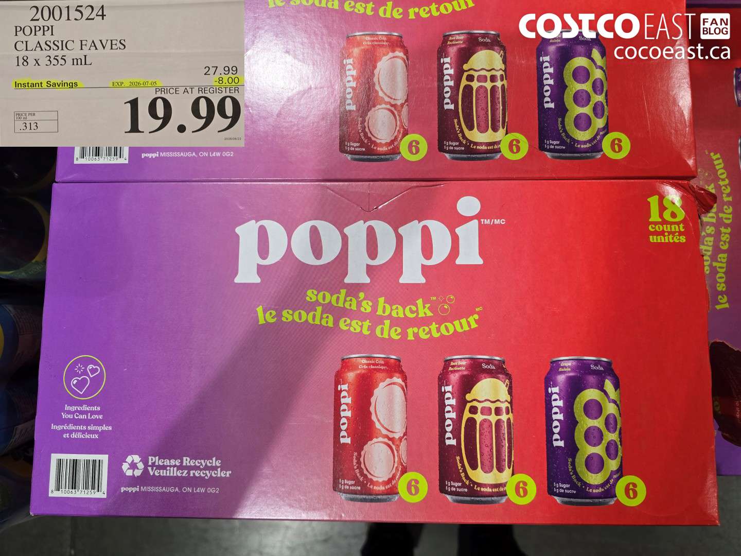 2001524 POPPI CLASSIC FAVES 18 X 355 ML ($8.00 INSTANT SAVINGS EXPIRES ON 2026-07-05) $19.99
