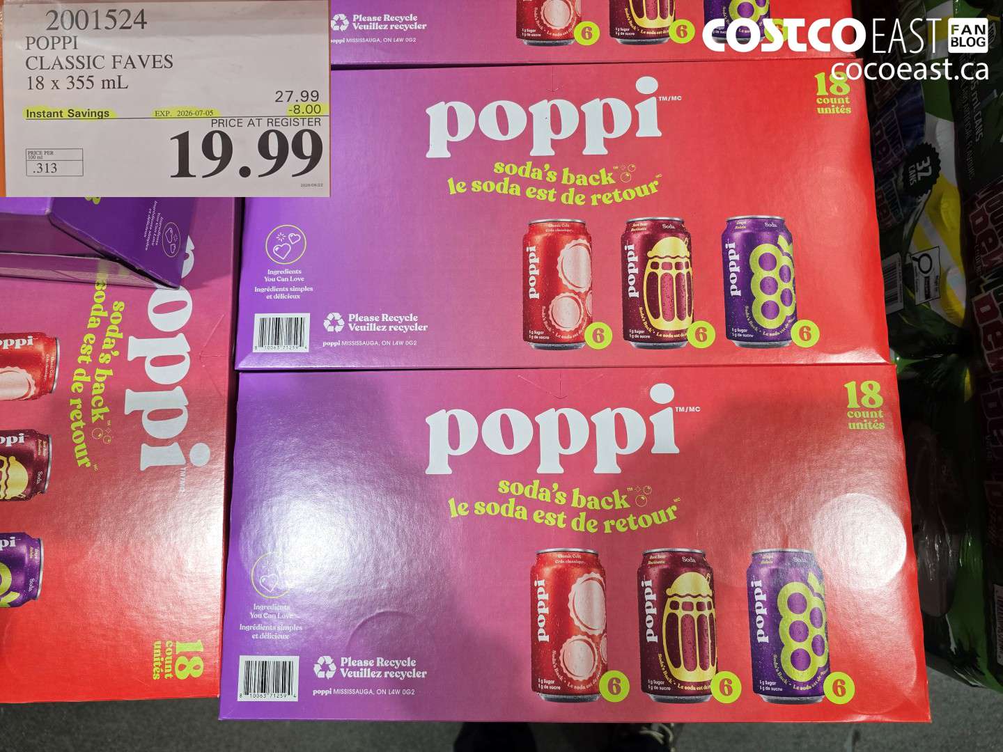 2001524 POPPI CLASSIC FAVES 18 X 355 ML ($8.00 INSTANT SAVINGS EXPIRES ON 2026-07-05) $19.99