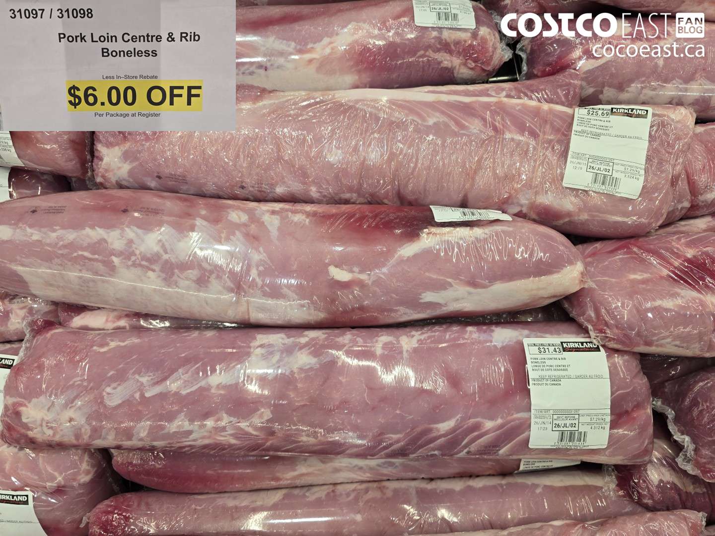 3109731098 PORK LOIN CENTRE & RIB BONELESS ($6.00 INSTANT SAVINGS)