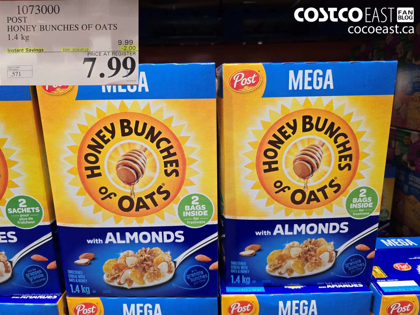 1073000 POST HONEY BUNCHES OF OATS 1.4 KG ($2.00 INSTANT SAVINGS EXPIRES ON 2026-07-12) $7.99