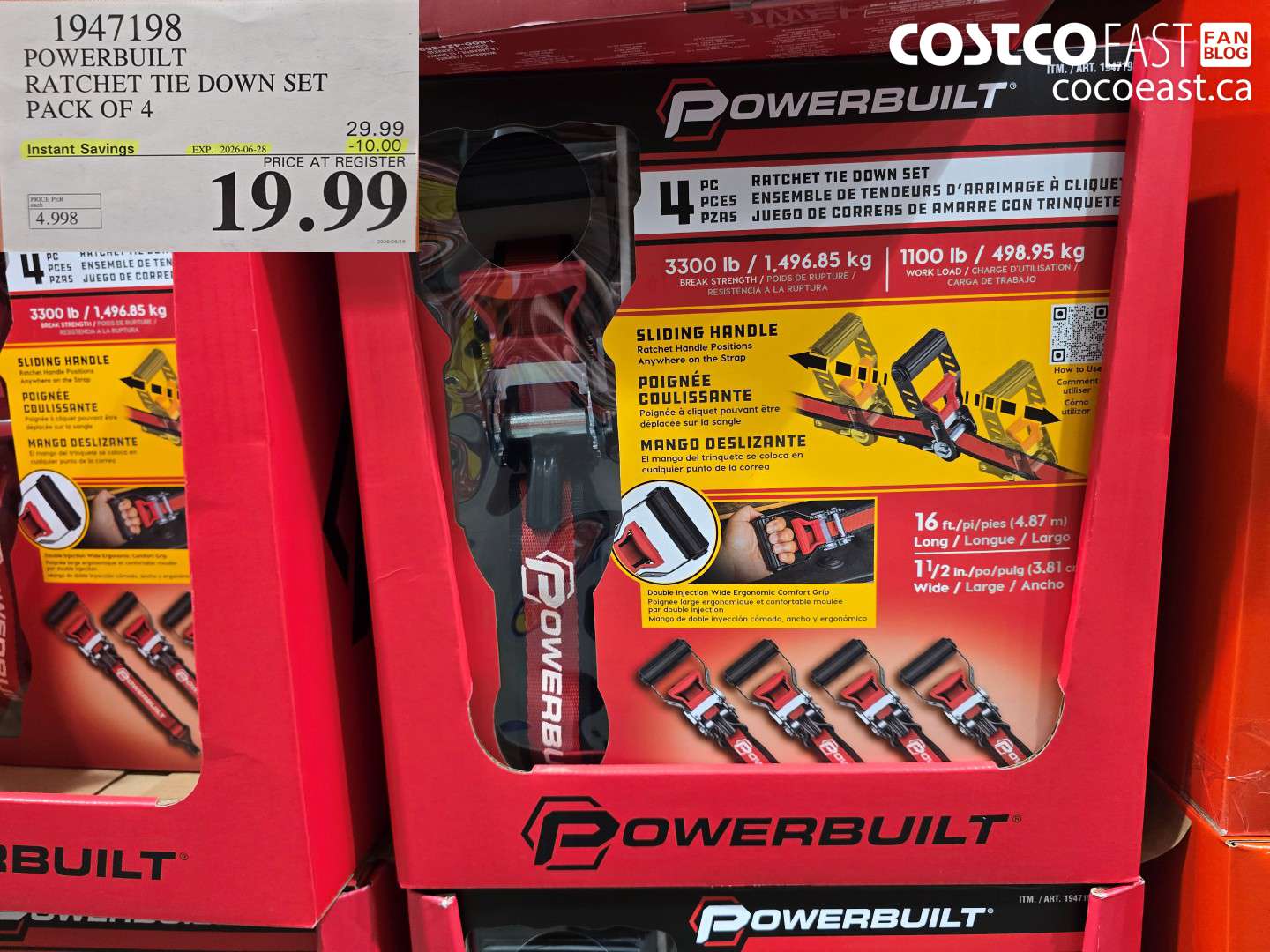 1947198 POWERBUILT RATCHET TIE DOWN SET PACK OF 4 ($10.00 INSTANT SAVINGS EXPIRES ON 2026-06-28) $19.99