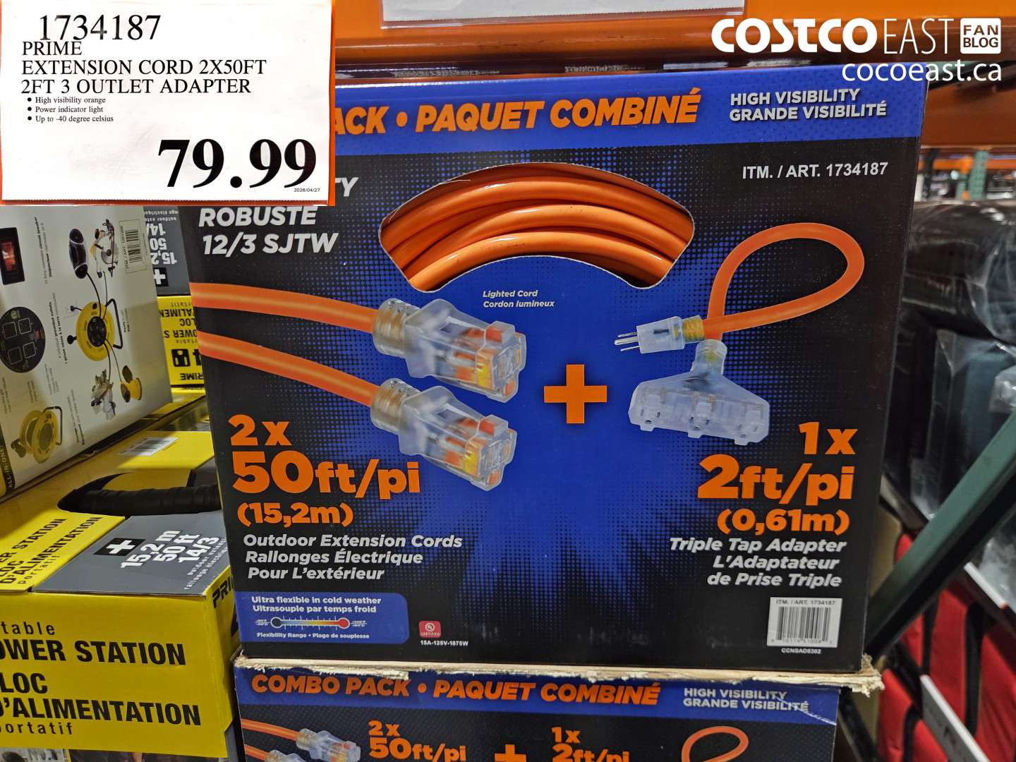 1734187 PRIME EXTENSION CORD 2X50FT 2FT 3 OUTLET ADAPTER $79.99