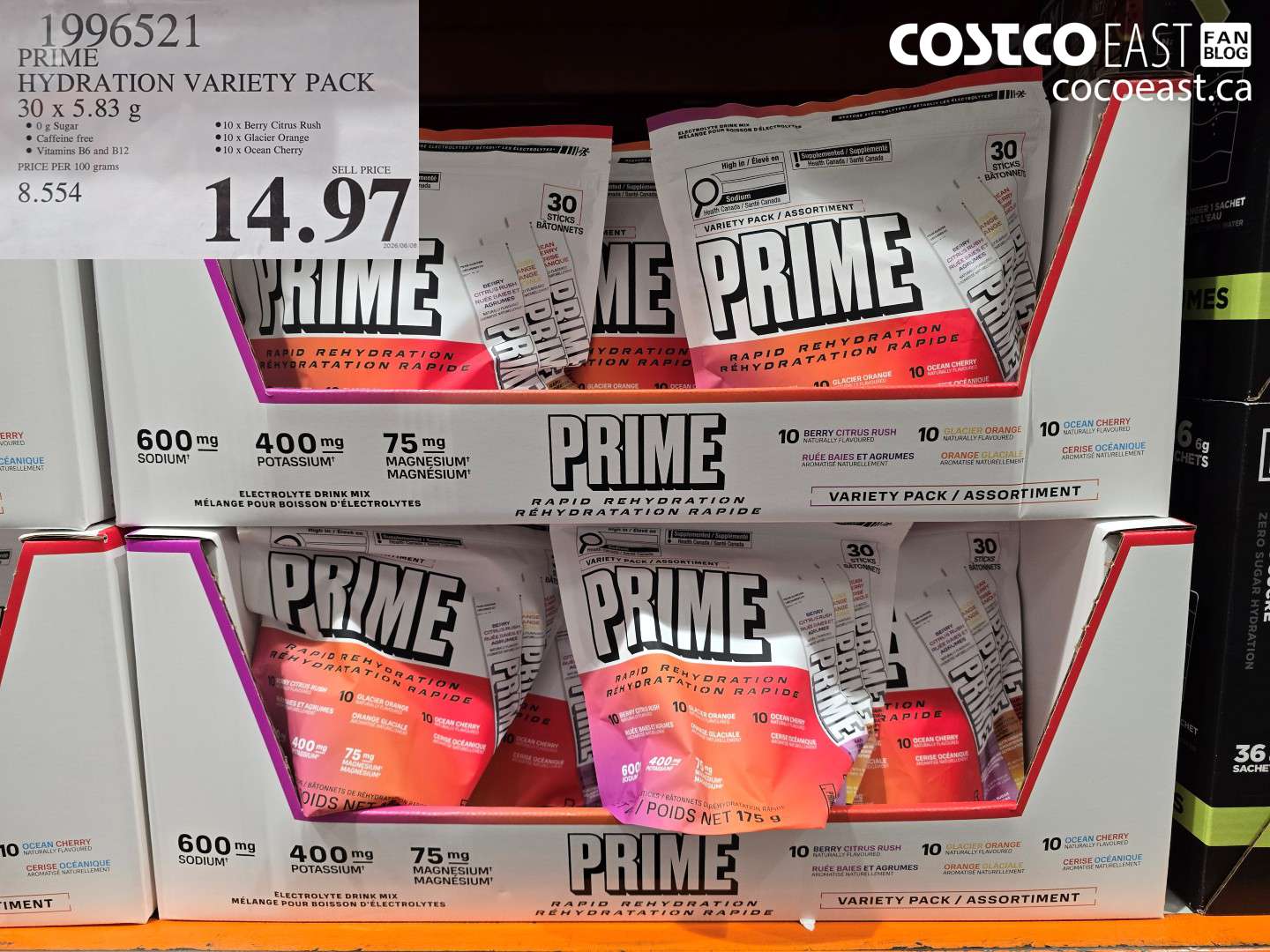 1996521 PRIME HYDRATION VARIETY PACK 30 X 5.83 G $14.97