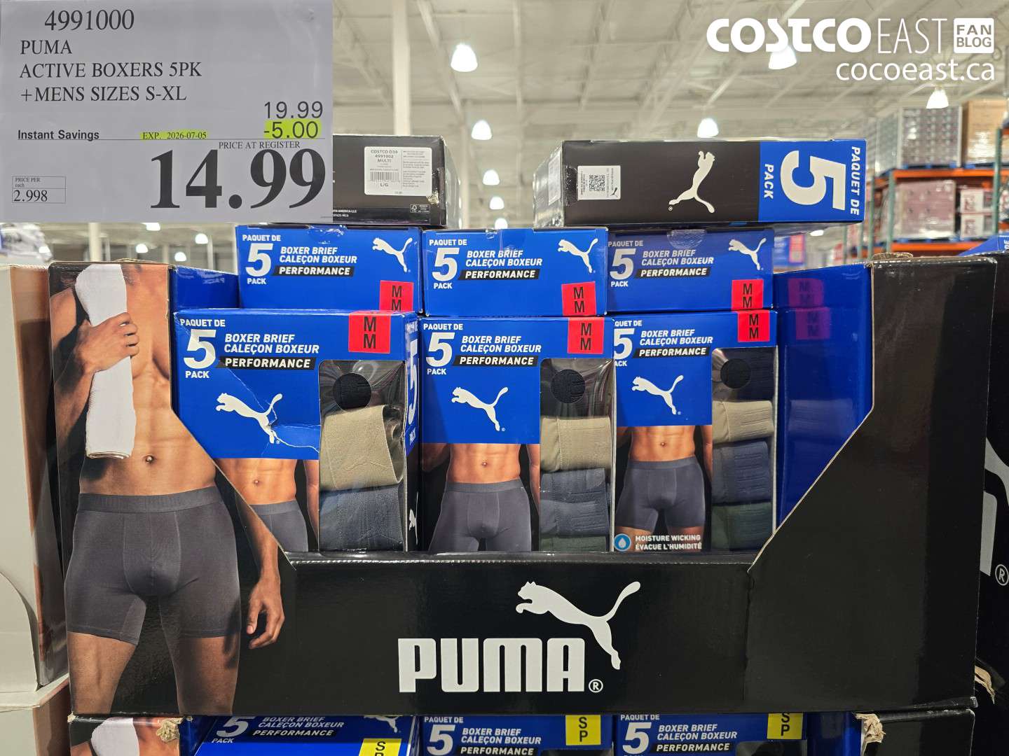 4991000 PUMA ACTIVE BOXERS 5PK +MENS SIZES S-XL ($5.00 INSTANT SAVINGS EXPIRES ON 2026-07-05) $14.99