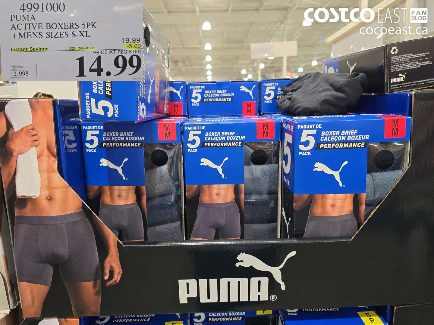 4991000 PUMA ACTIVE BOXERS 5PK MENS SIZES S-XL ($5.00 INSTANT SAVINGS EXPIRES ON 2026-07-05) $14.99