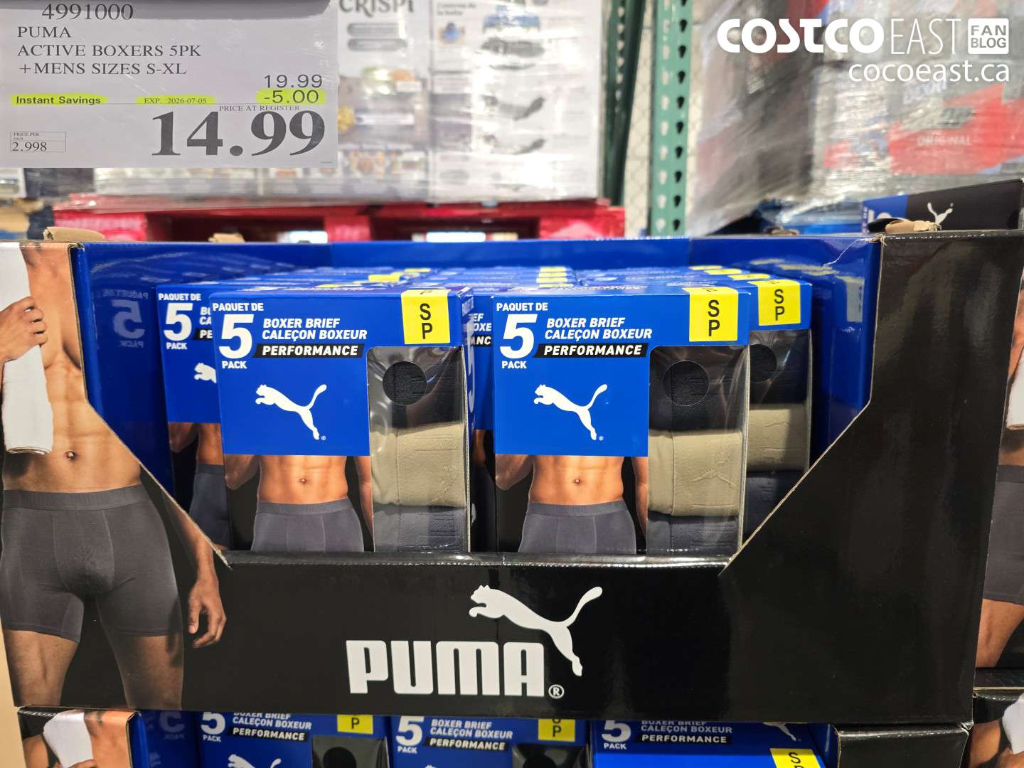 4991000 PUMA ACTIVE BOXERS 5PK + MENS SIZES S-XL ($5.00 INSTANT SAVINGS EXPIRES ON 2026-07-05) $14.99
