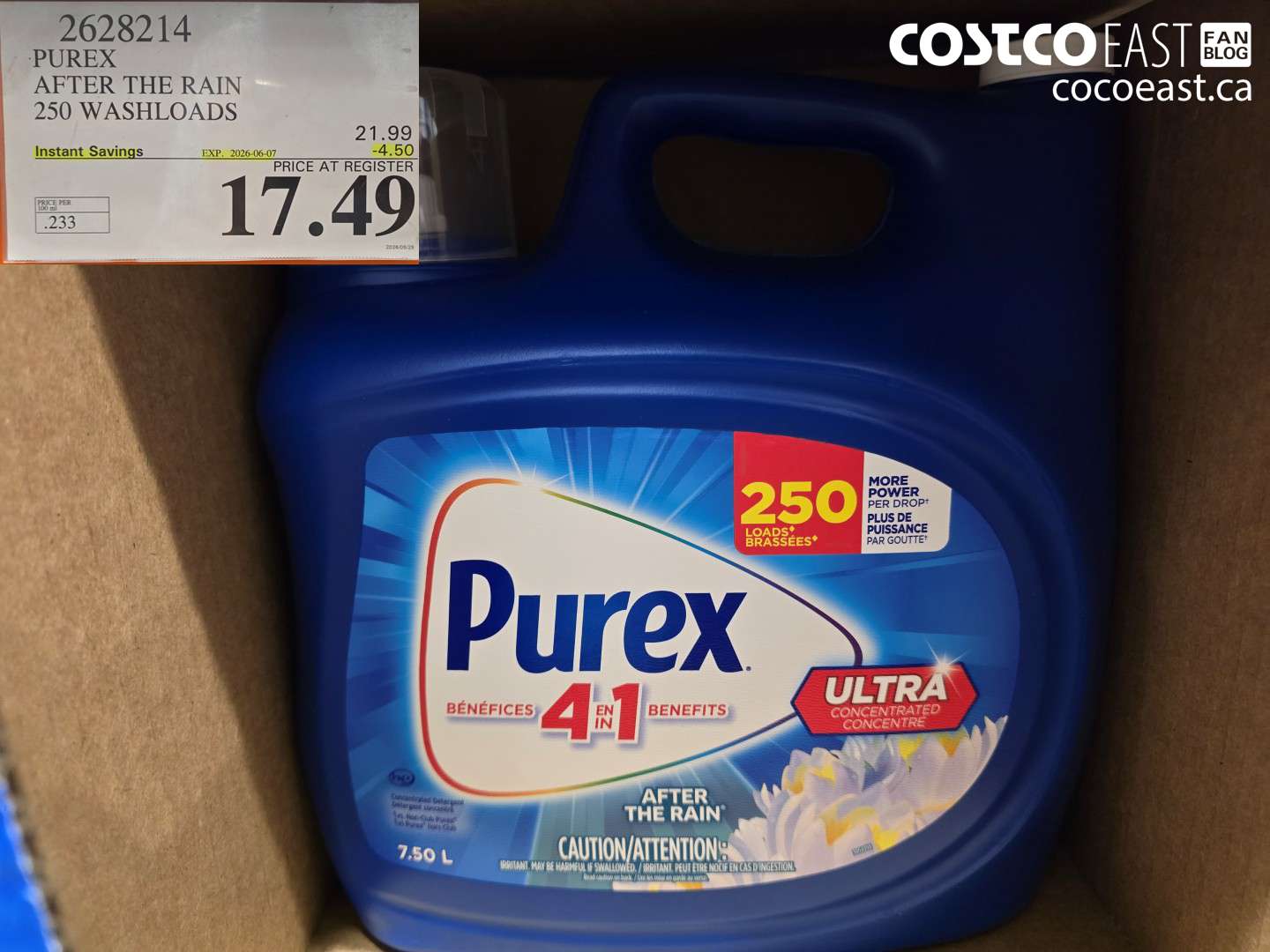 2628214 PUREX AFTER THE RAIN 250 WASHLOADS ($4.50 INSTANT SAVINGS EXPIRES ON 2026-06-07) $17.49