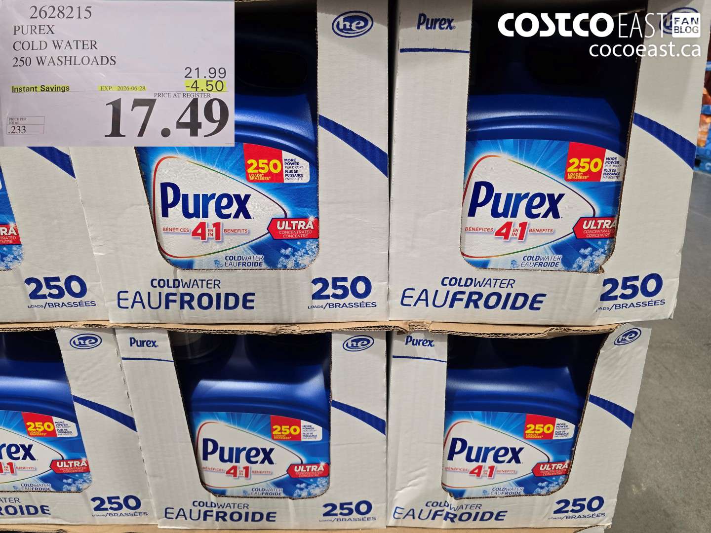 2628215 PUREX COLD WATER 250 WASHLOADS ($4.50 INSTANT SAVINGS EXPIRES ON 2026-06-28) $17.49
