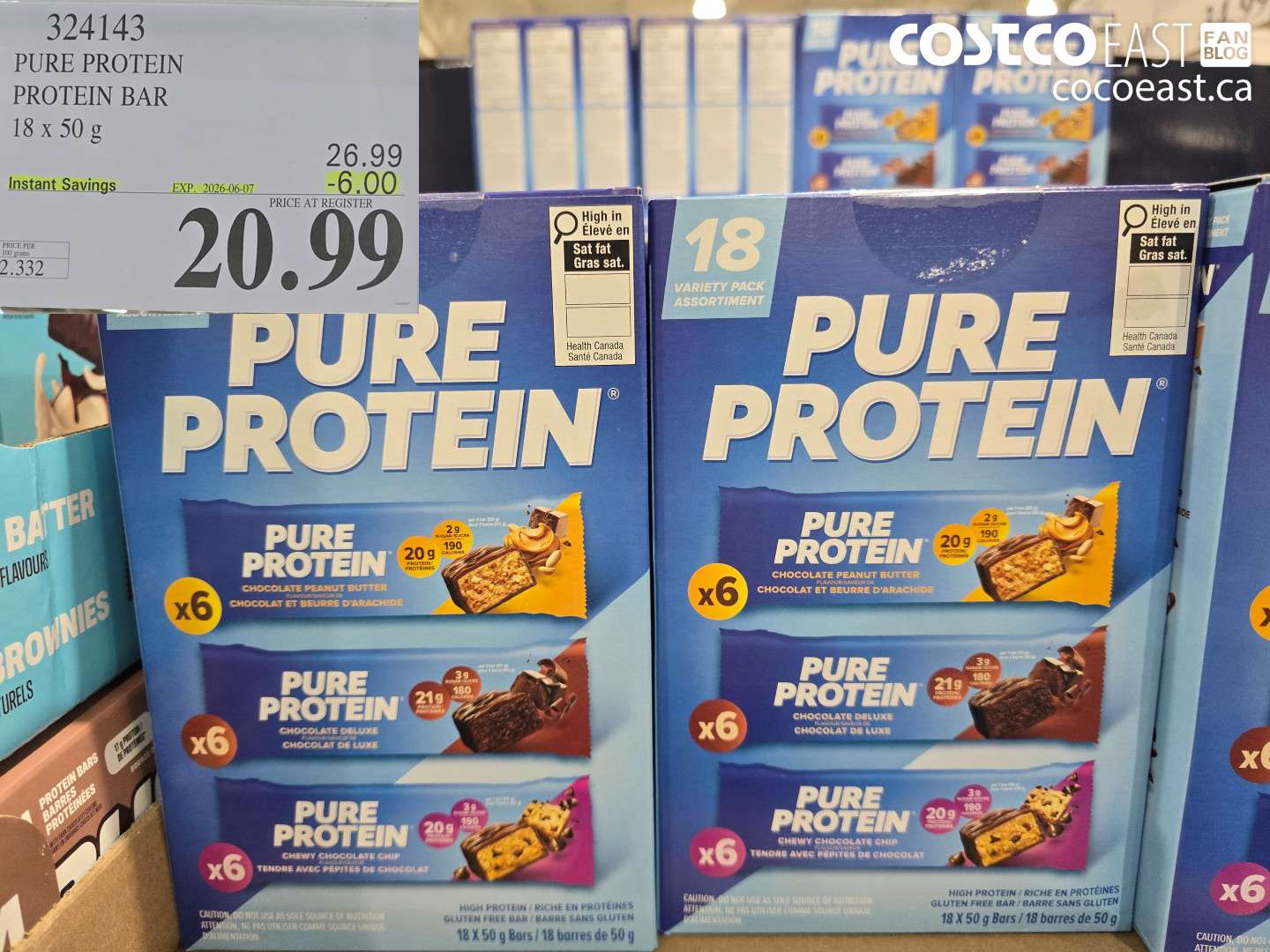 324143 PURE PROTEIN PROTEIN BAR 18 X 50 G ($6.00 INSTANT SAVINGS EXPIRES ON 2026-06-07) $20.99