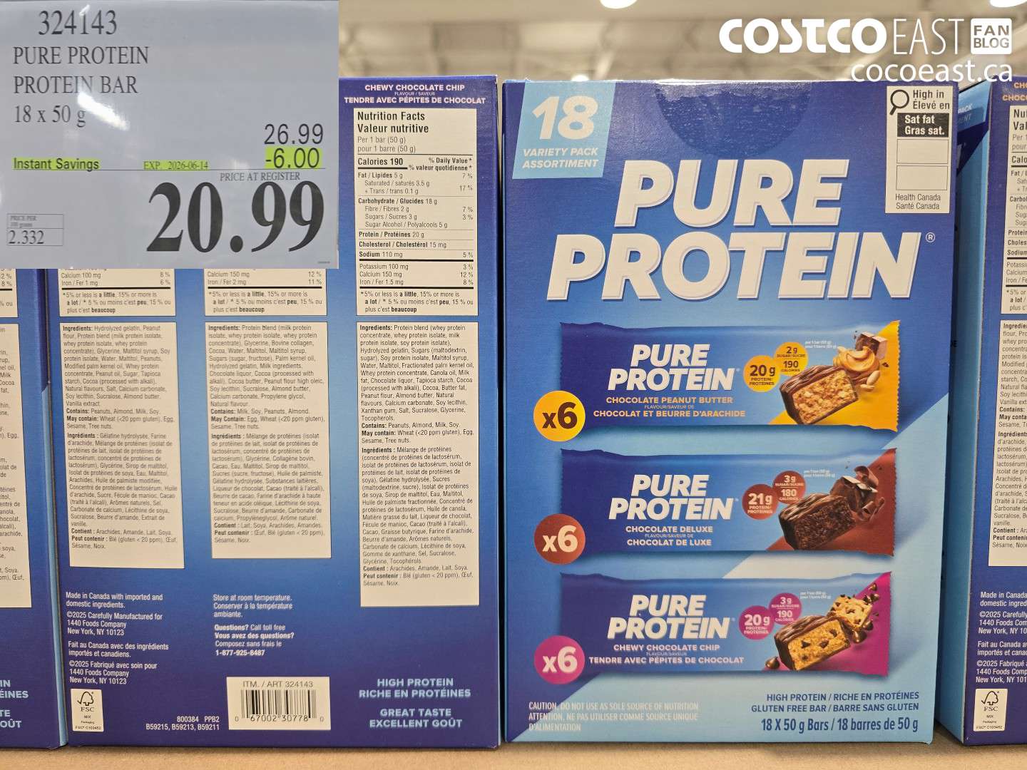 324143 PURE PROTEIN PROTEIN BAR 18 X 50 G ($6.00 INSTANT SAVINGS EXPIRES ON 2026-06-14) $20.99
