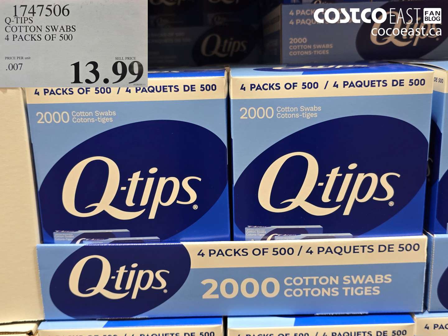 1747506 Q-TIPS COTTON SWABS 4 PACKS OF 500 $13.99
