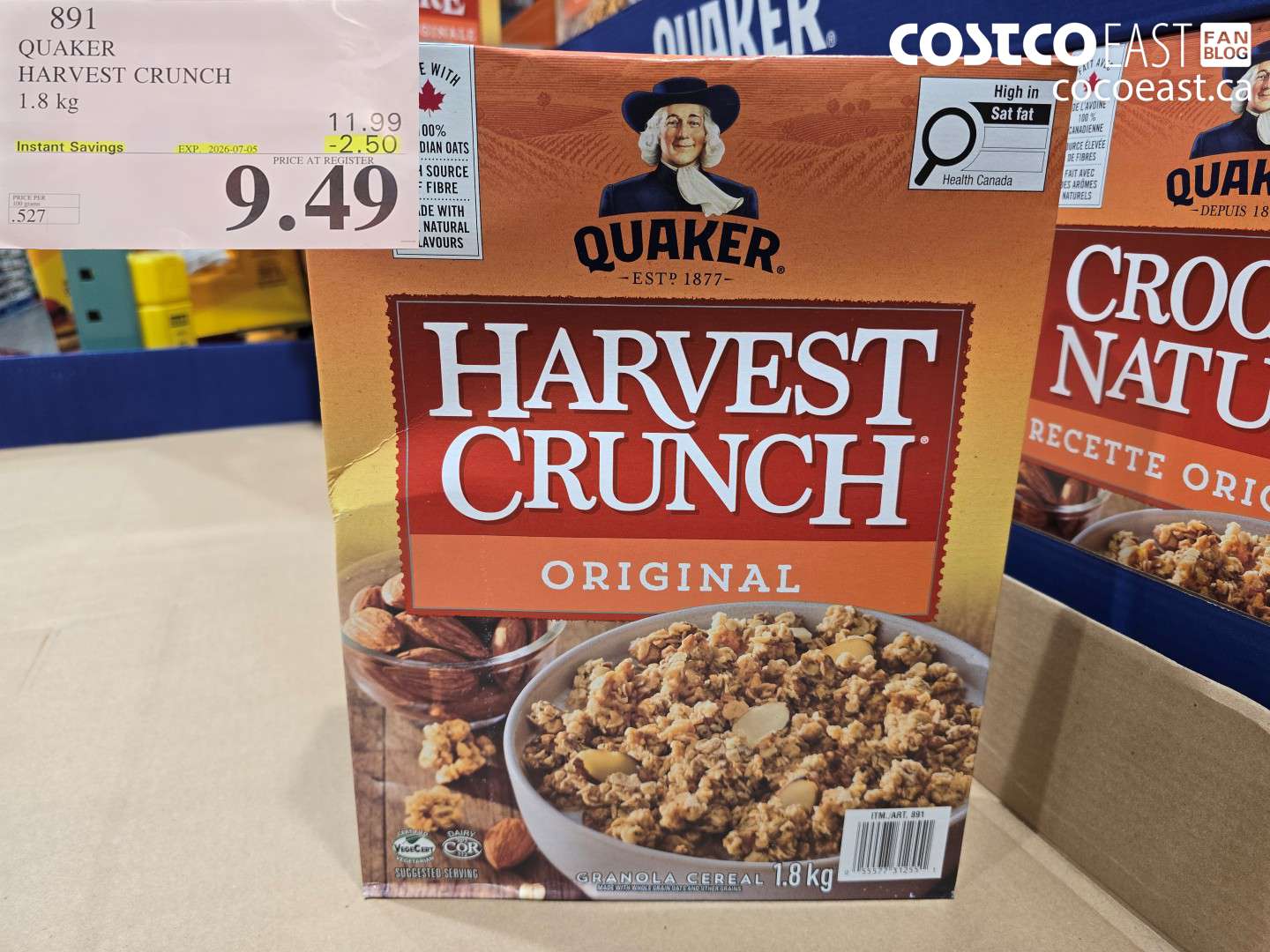 891 QUAKER HARVEST CRUNCH 1.8 KG ($2.50 INSTANT SAVINGS EXPIRES ON 2026-07-05) $9.49