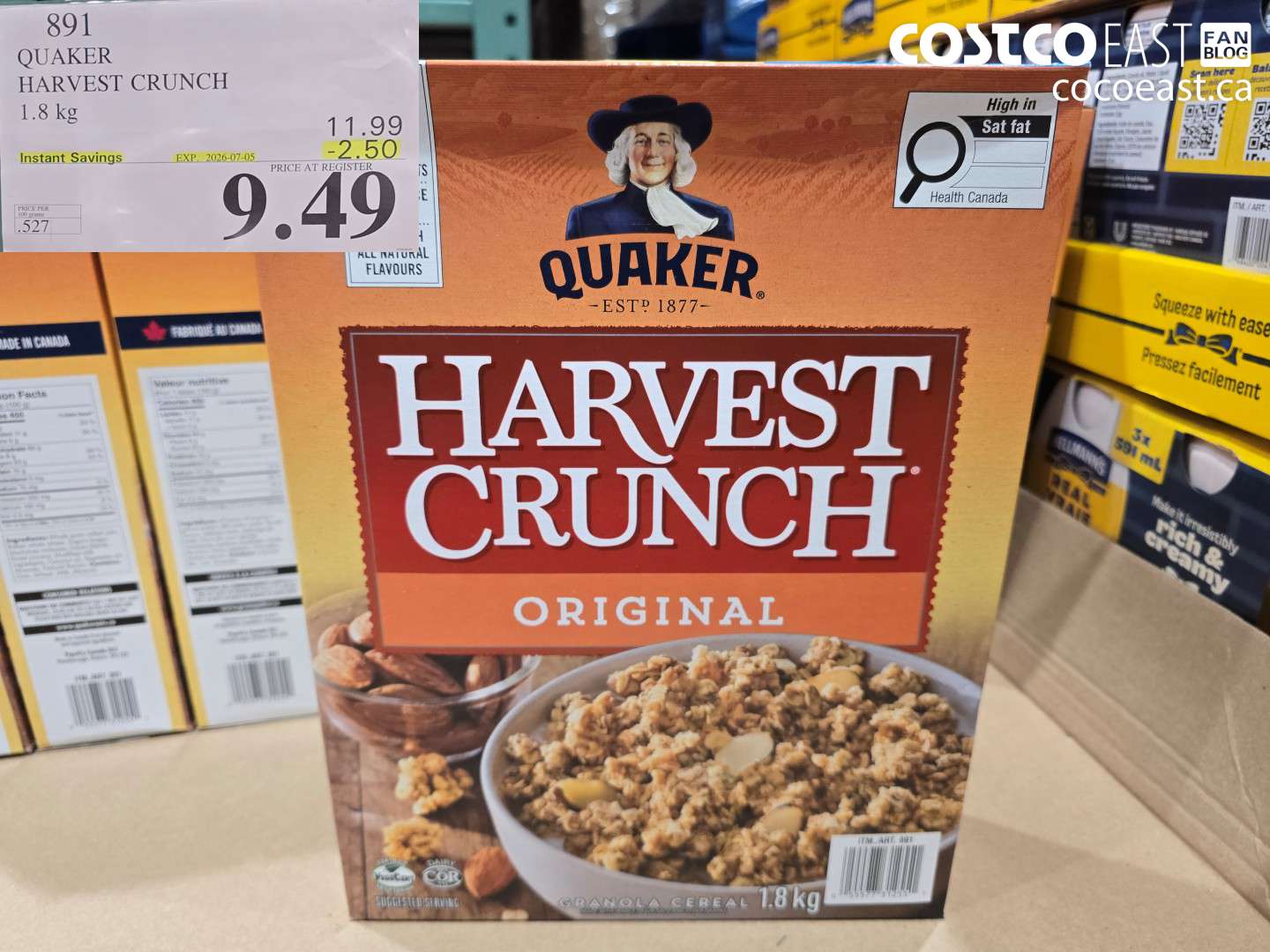 891 QUAKER HARVEST CRUNCH 1.8 KG ($2.50 INSTANT SAVINGS EXPIRES ON 2026-07-05) $9.49