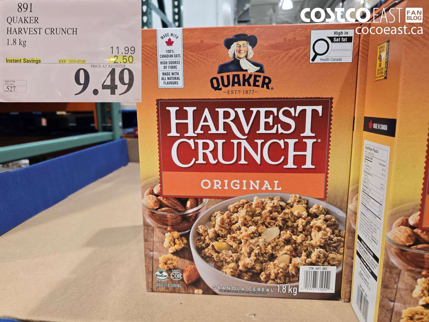 891 QUAKER HARVEST CRUNCH 1.8 KG ($2.50 INSTANT SAVINGS EXPIRES ON 2026-07-05) $9.49