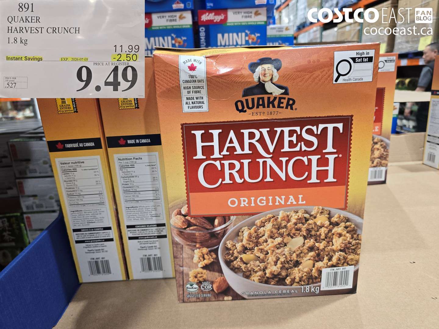 891 QUAKER HARVEST CRUNCH 1.8 KG ($2.50 INSTANT SAVINGS EXPIRES ON 2026-07-05) $9.49