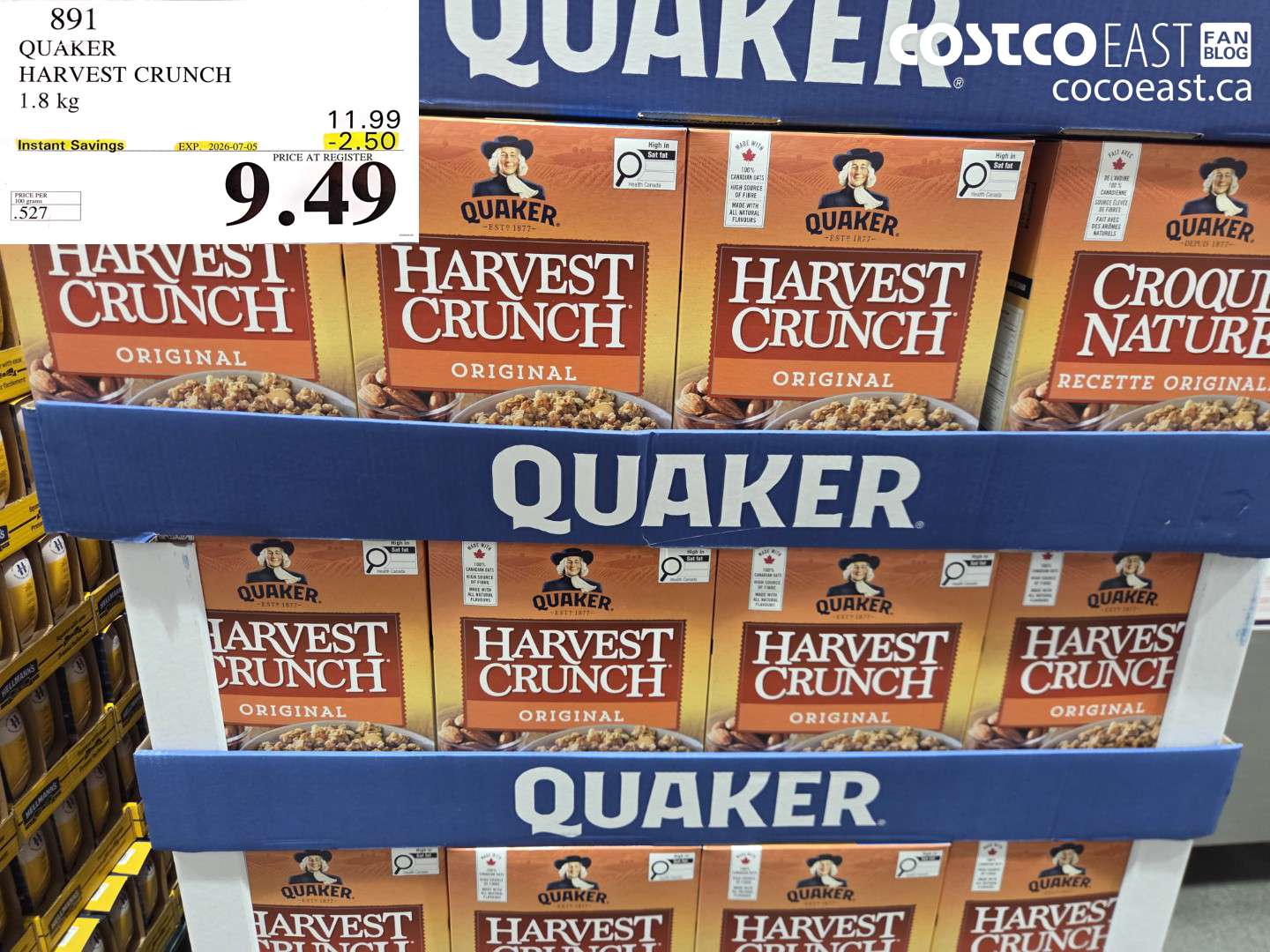 891 QUAKER HARVEST CRUNCH 1.8 KG ($2.50 INSTANT SAVINGS EXPIRES ON 2026-07-05) $9.49
