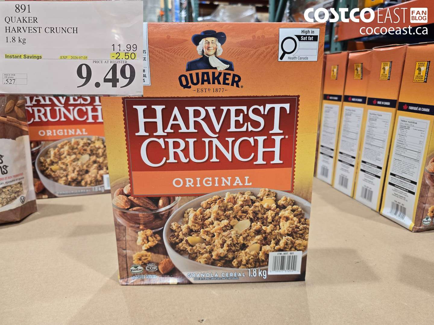 891 QUAKER HARVEST CRUNCH 1.8 KG ($2.50 INSTANT SAVINGS EXPIRES ON 2026-07-05) $9.49