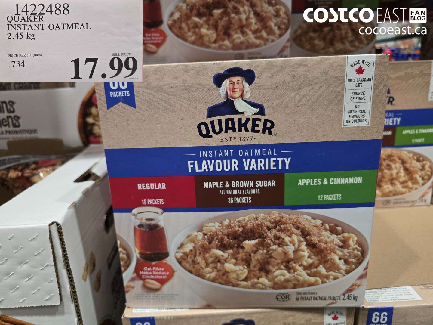 1422488 QUAKER INSTANT OATMEAL 2.45 KG $17.99