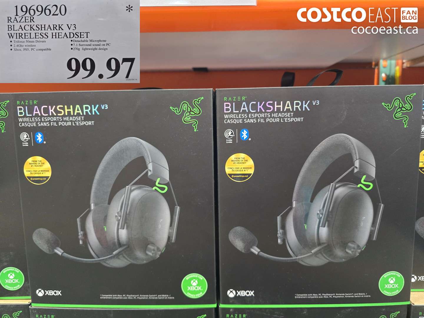 1969620 RAZER BLACKSHARK V3 WIRELESS HEADSET $99.97
