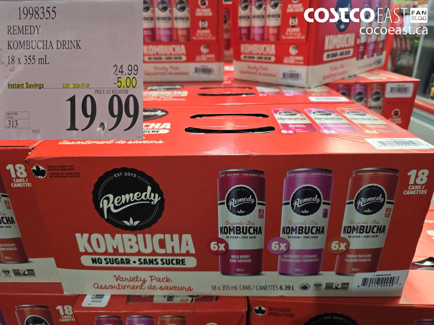 1998355 REMEDY KOMBUCHA DRINK 18 X 355 ML ($5.00 INSTANT SAVINGS EXPIRES ON 2026-07-05) $19.99