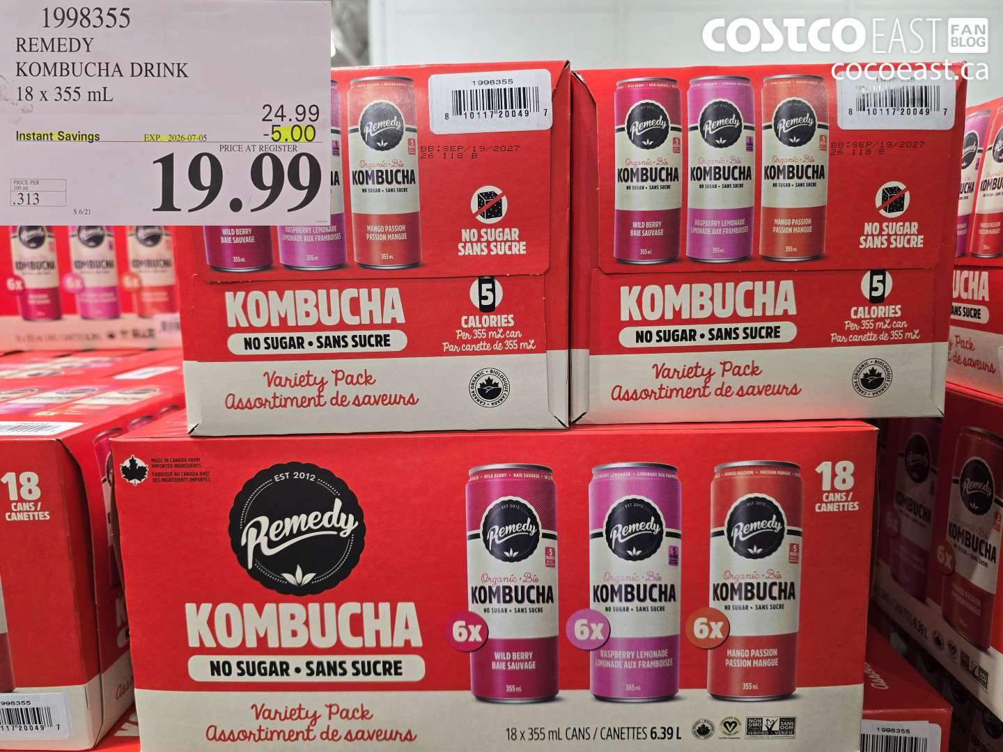 1998355 REMEDY KOMBUCHA DRINK 18 X 355 ML ($5.00 INSTANT SAVINGS EXPIRES ON 2026-07-05) $19.99