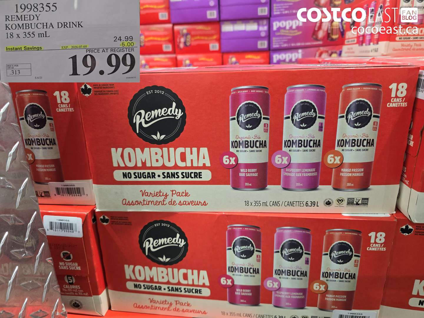 1998355 REMEDY KOMBUCHA DRINK 18 X 355 ML ($5.00 INSTANT SAVINGS EXPIRES ON 2026-07-05) $19.99