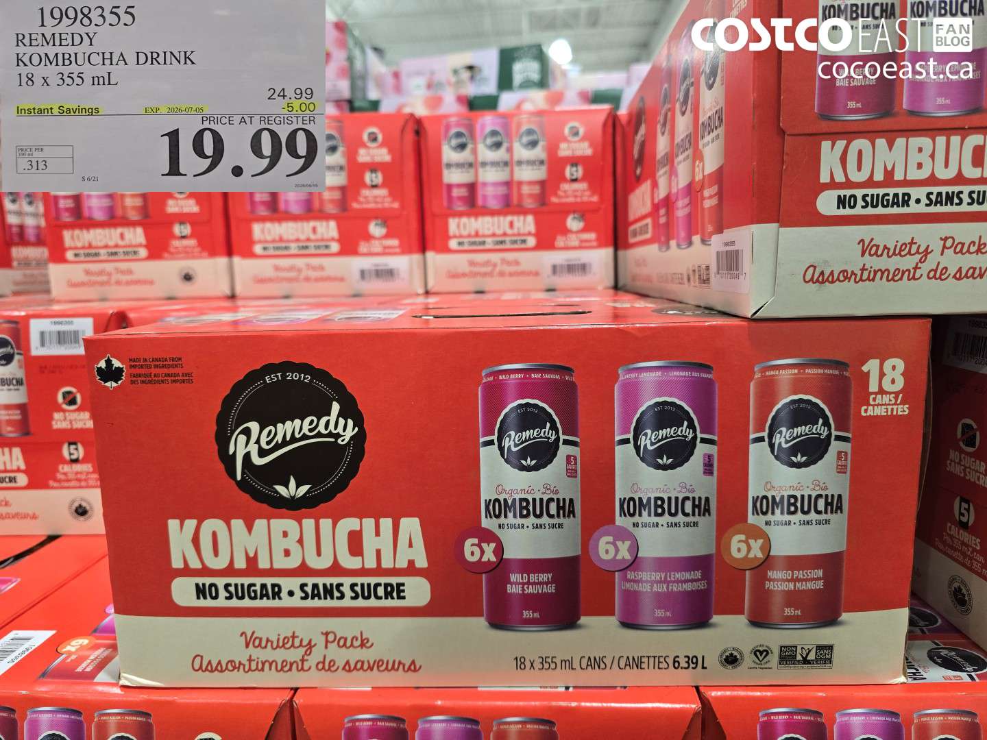 1998355 REMEDY KOMBUCHA DRINK 18 X 355 ML ($5.00 INSTANT SAVINGS EXPIRES ON 2026-07-05) $19.99