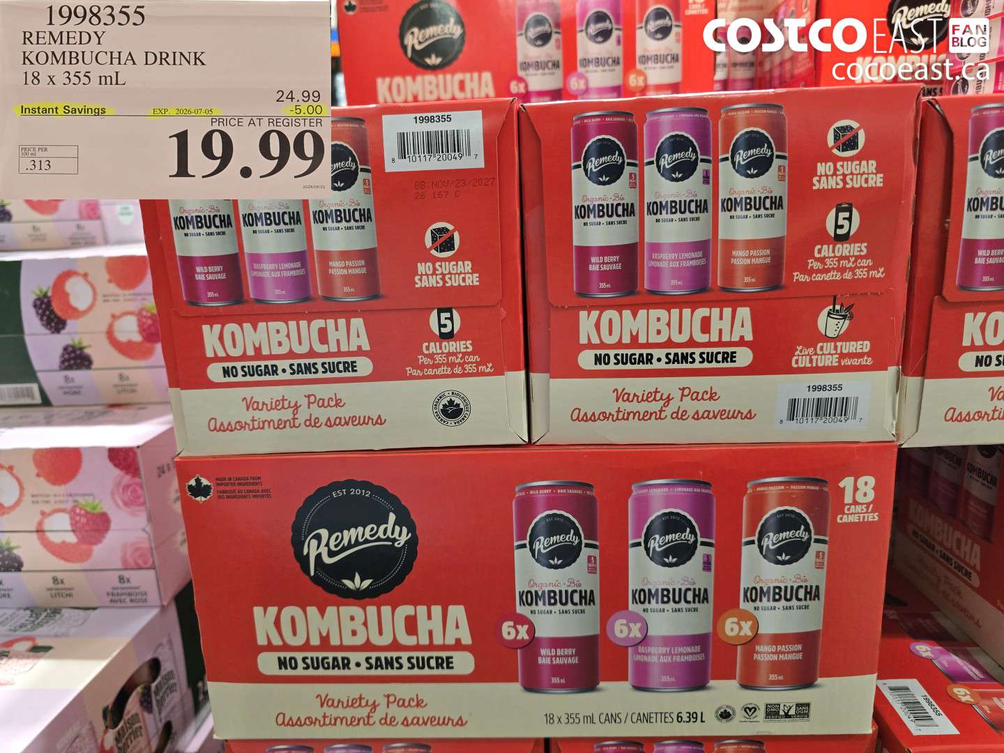 1998355 REMEDY KOMBUCHA DRINK 18 X 355 ML ($5.00 INSTANT SAVINGS EXPIRES ON 2026-07-05) $19.99