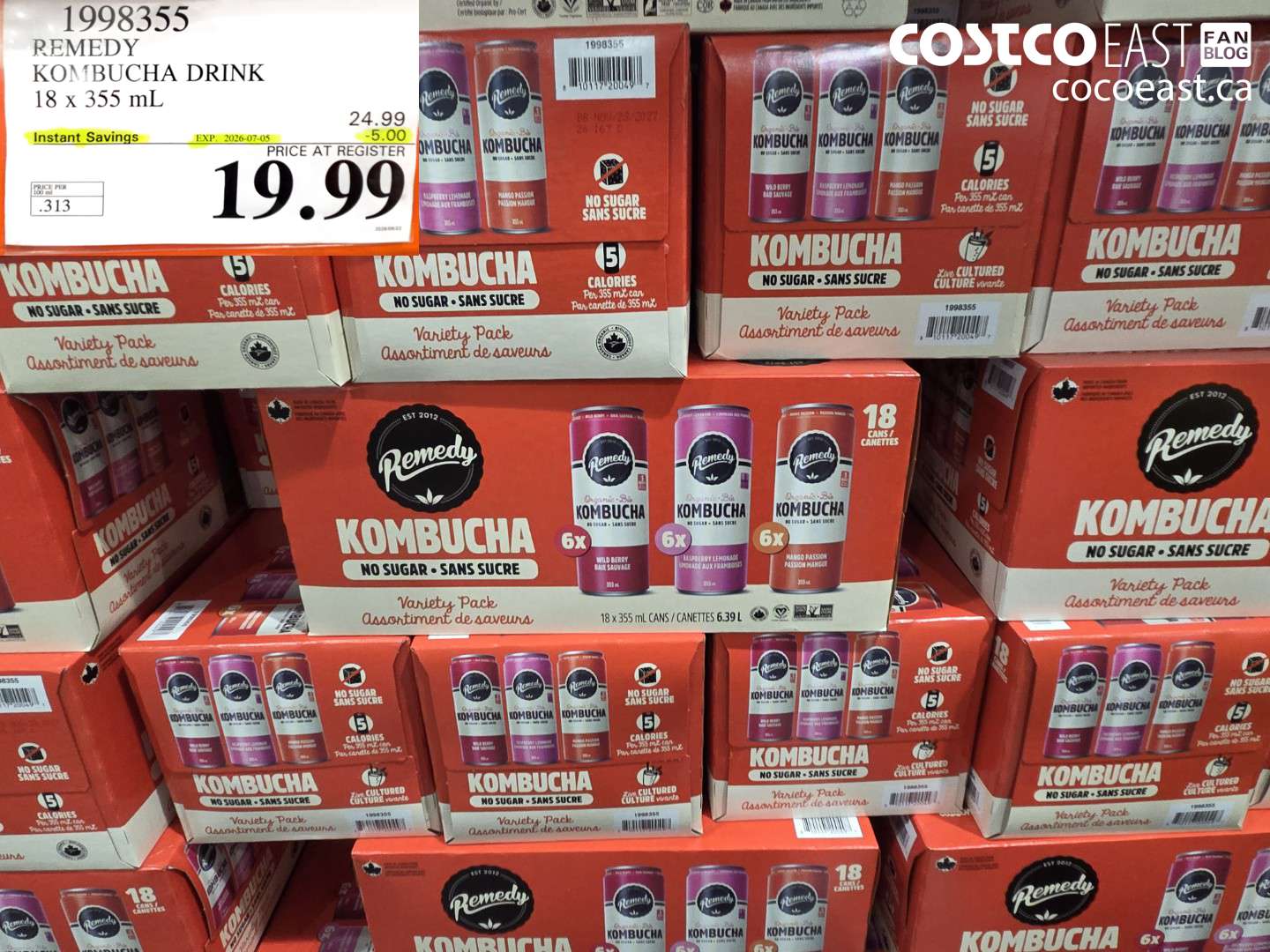 1998355 REMEDY KOMBUCHA DRINK 18 X 355 ML ($5.00 INSTANT SAVINGS EXPIRES ON 2026-07-05) $19.99