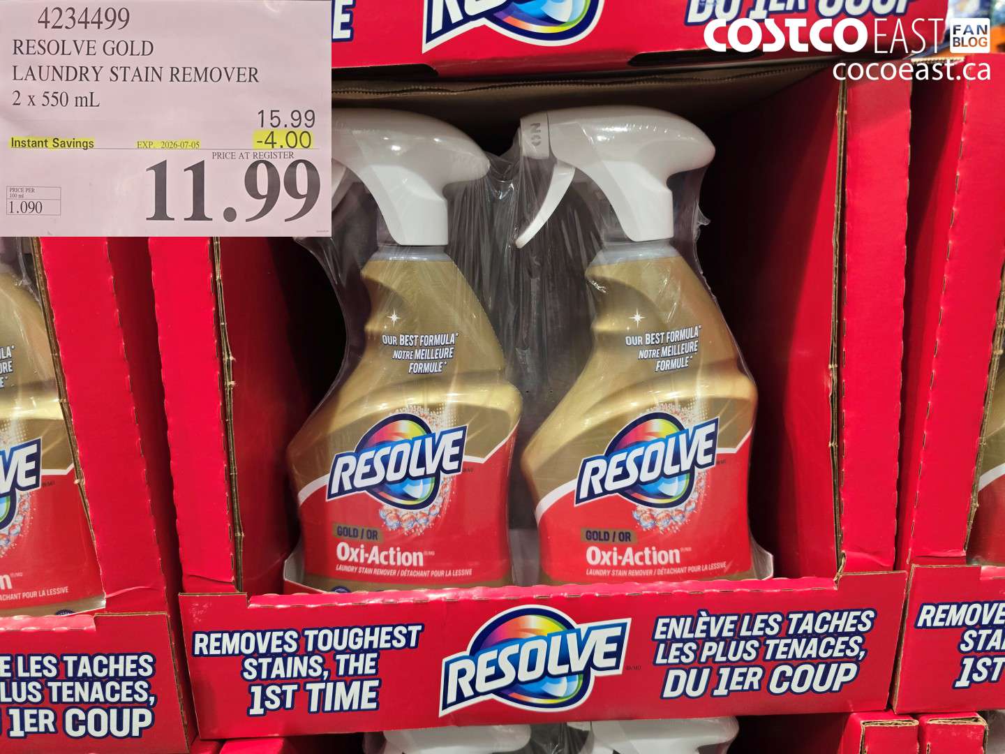 4234499 RESOLVE GOLD LAUNDRY STAIN REMOVER 2 X 550 ML ($4.00 INSTANT SAVINGS EXPIRES ON 2026-07-05) $11.99