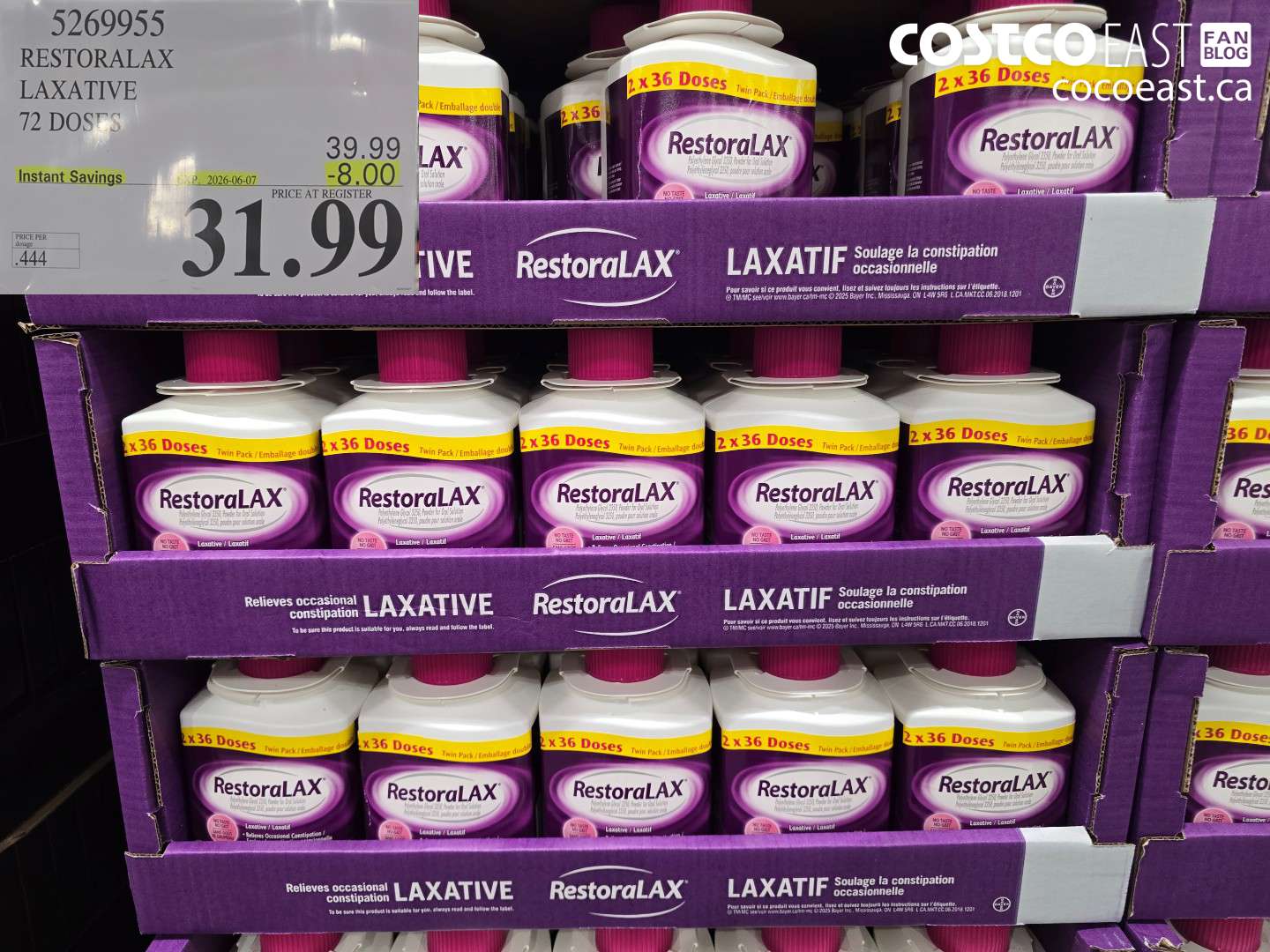 5269955 RESTORALAX LAXATIVE 72 DOSES ($8.00 INSTANT SAVINGS EXPIRES ON 2026-06-07) $31.99