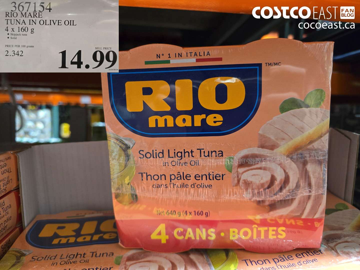 367154 RIO MARE TUNA IN OLIVE OIL 4 X 160 G $14.99