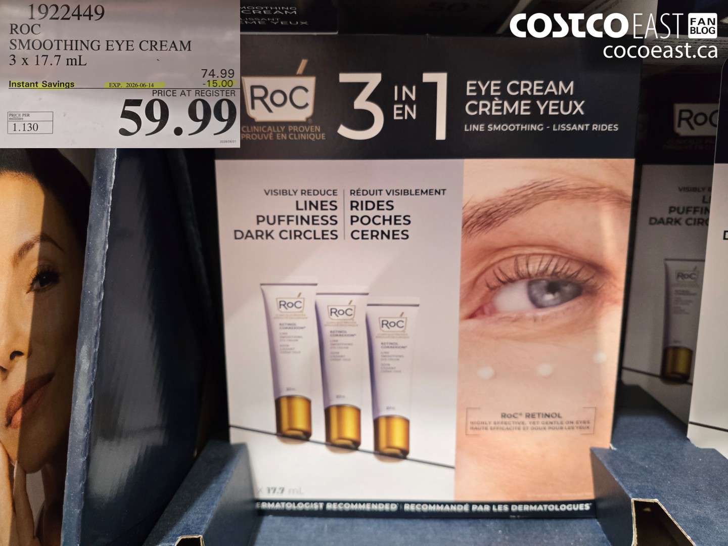 1922449 ROC SMOOTHING EYE CREAM 3 X 17.7 ML ($15.00 INSTANT SAVINGS EXPIRES ON 2026-06-14) $59.99