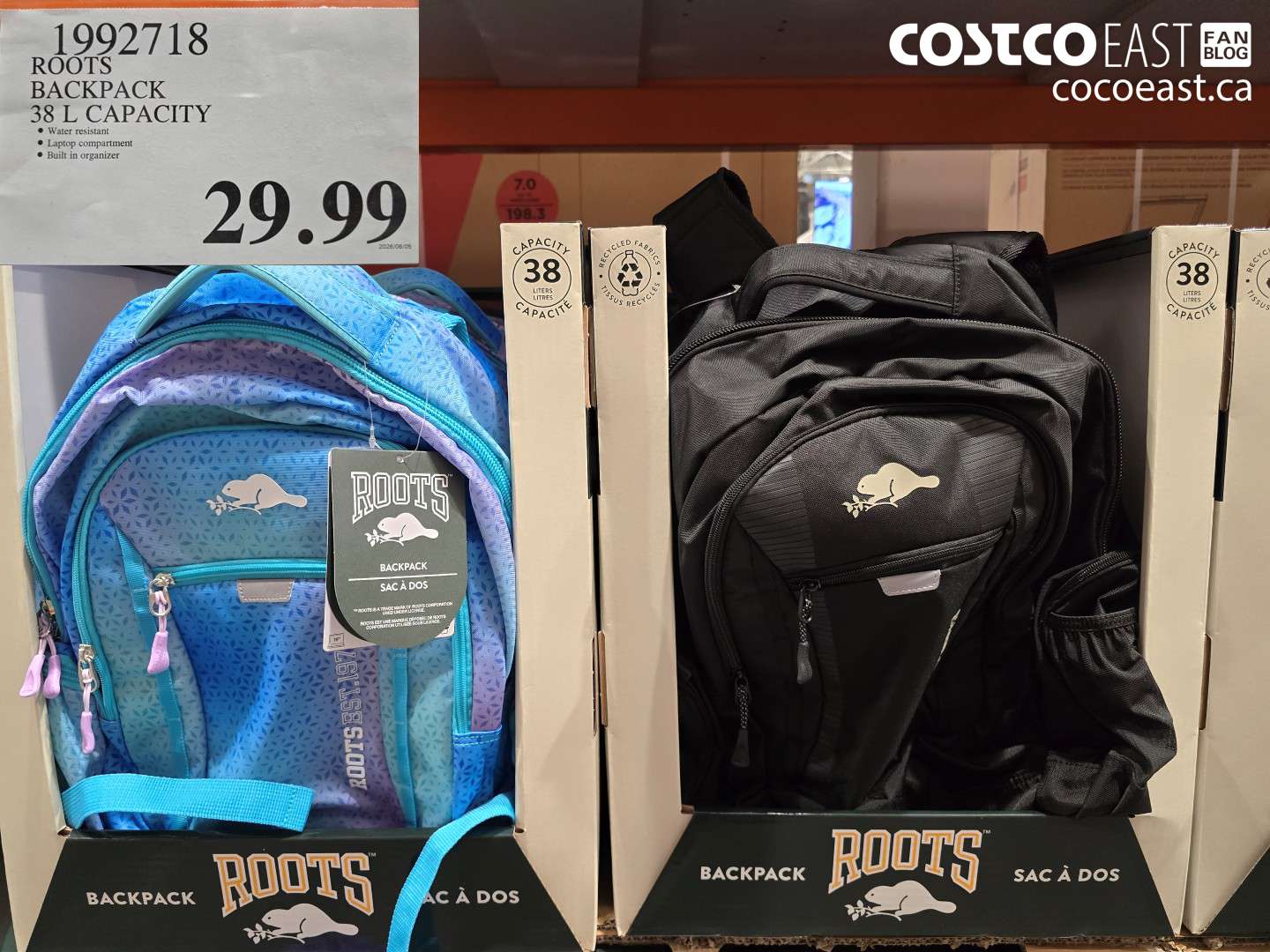 1992718 ROOTS BACKPACK 38 L CAPACITY $29.99