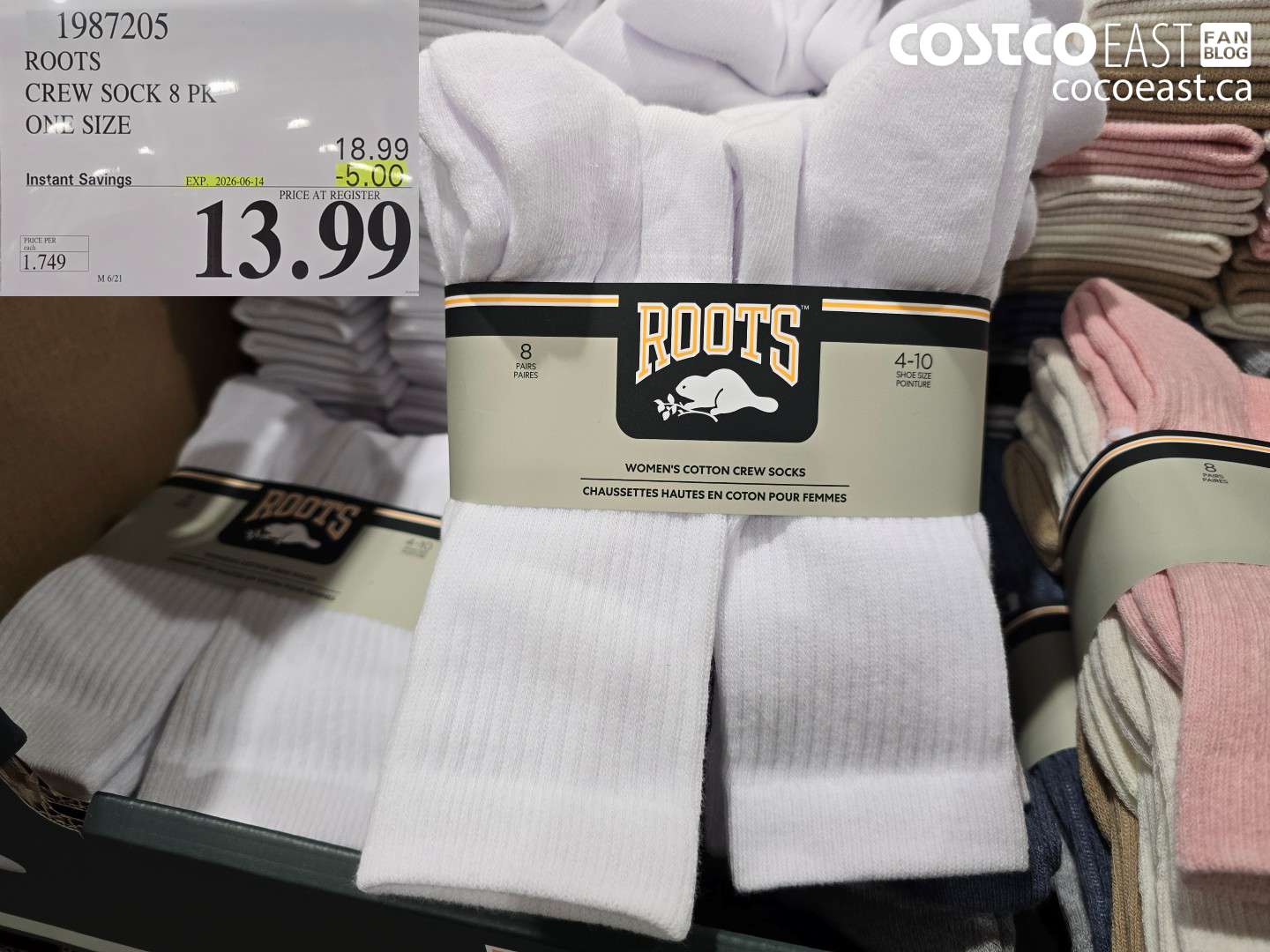 1987205 ROOTS CREW SOCK 8 PK ONE SIZE ($5.00 INSTANT SAVINGS EXPIRES ON 2026-06-14) $13.99