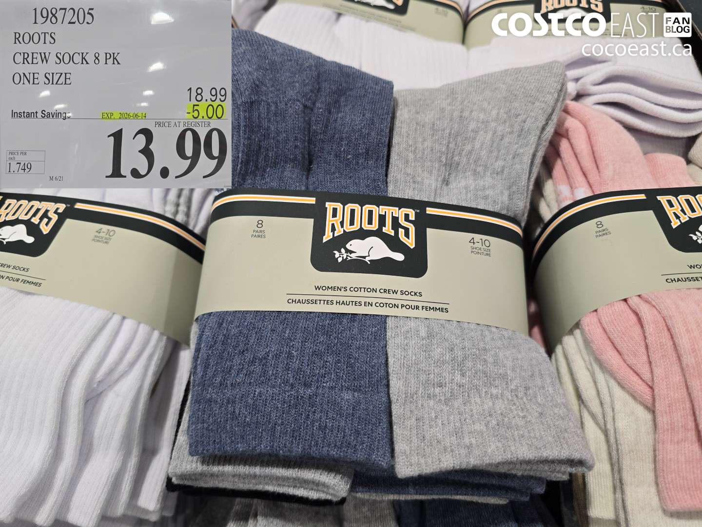 1987205 ROOTS CREW SOCK 8 PK ONE SIZE ($5.00 INSTANT SAVINGS EXPIRES ON 2026-06-14) $13.99