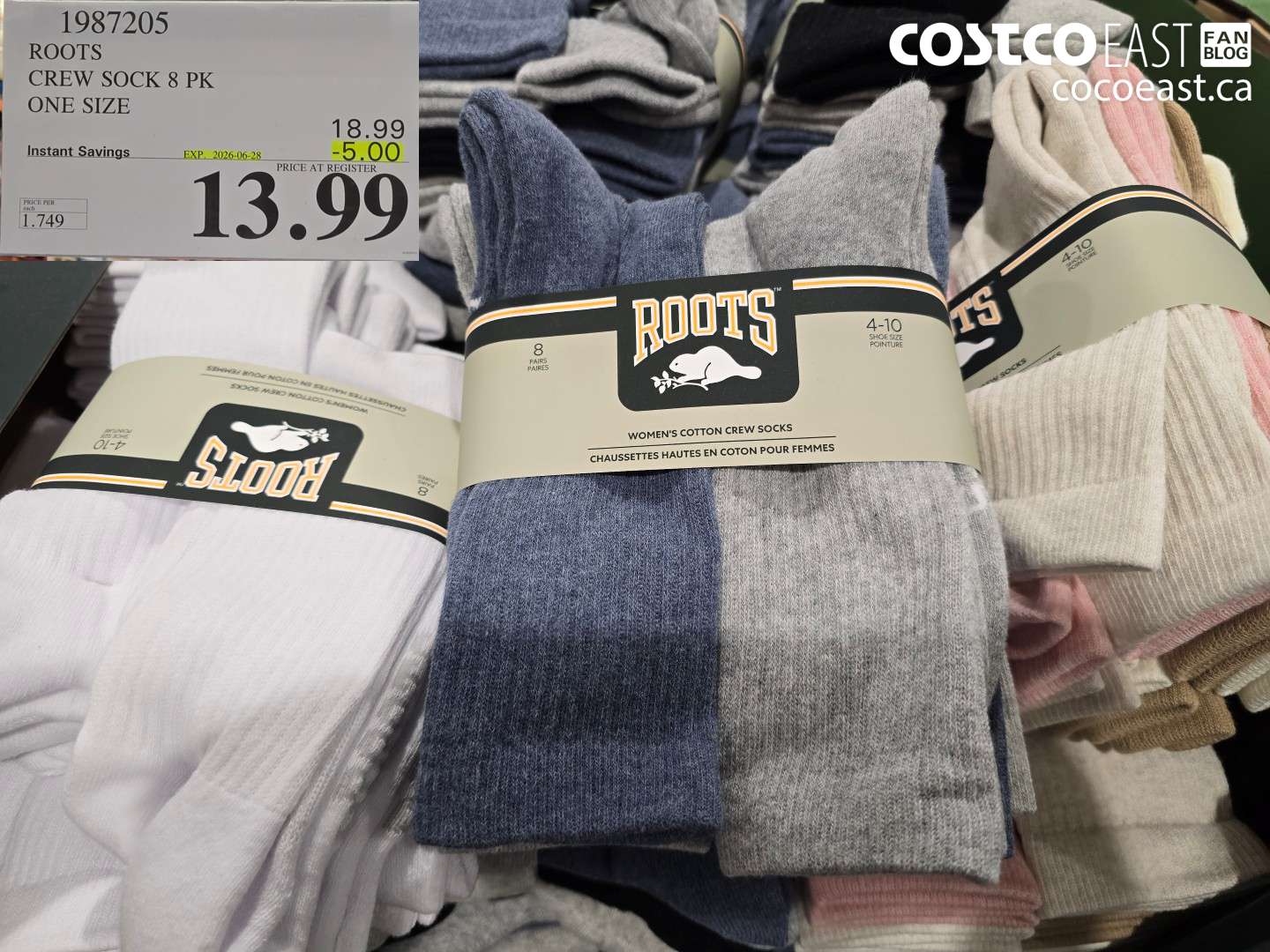 1987205 ROOTS CREW SOCK 8 PK ONE SIZE ($5.00 INSTANT SAVINGS EXPIRES ON 2026-06-28) $13.99