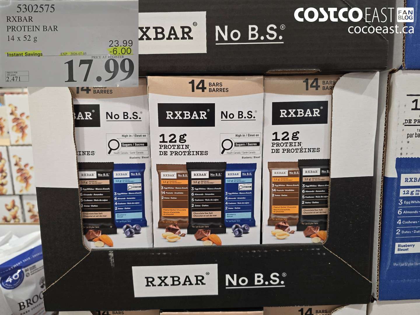 5302575 RXBAR PROTEIN BAR 14 X 52 G ($6.00 INSTANT SAVINGS EXPIRES ON 2026-07-05) $17.99