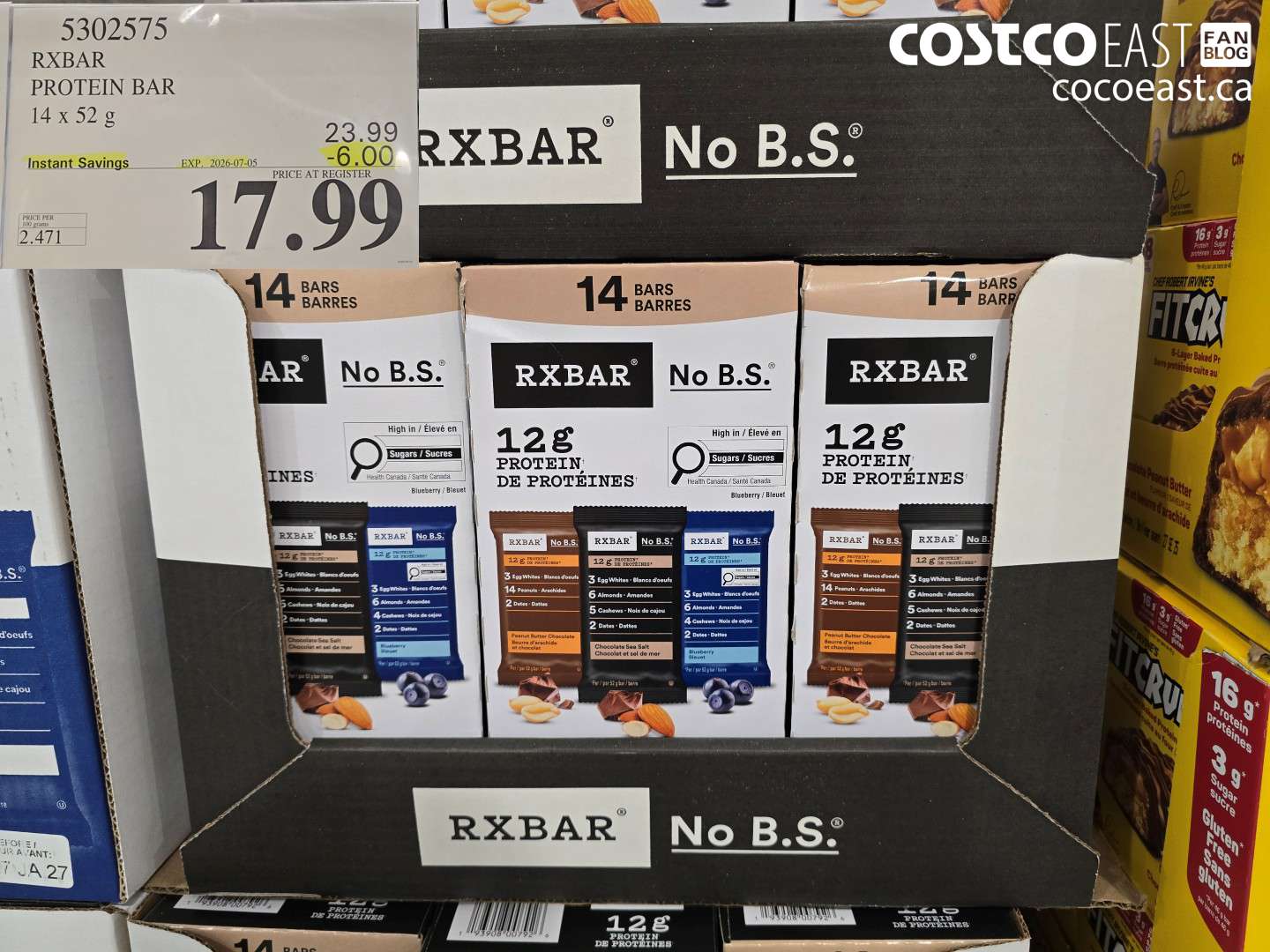5302575 RXBAR PROTEIN BAR 14 X 52 G ($6.00 INSTANT SAVINGS EXPIRES ON 2026-07-05) $17.99